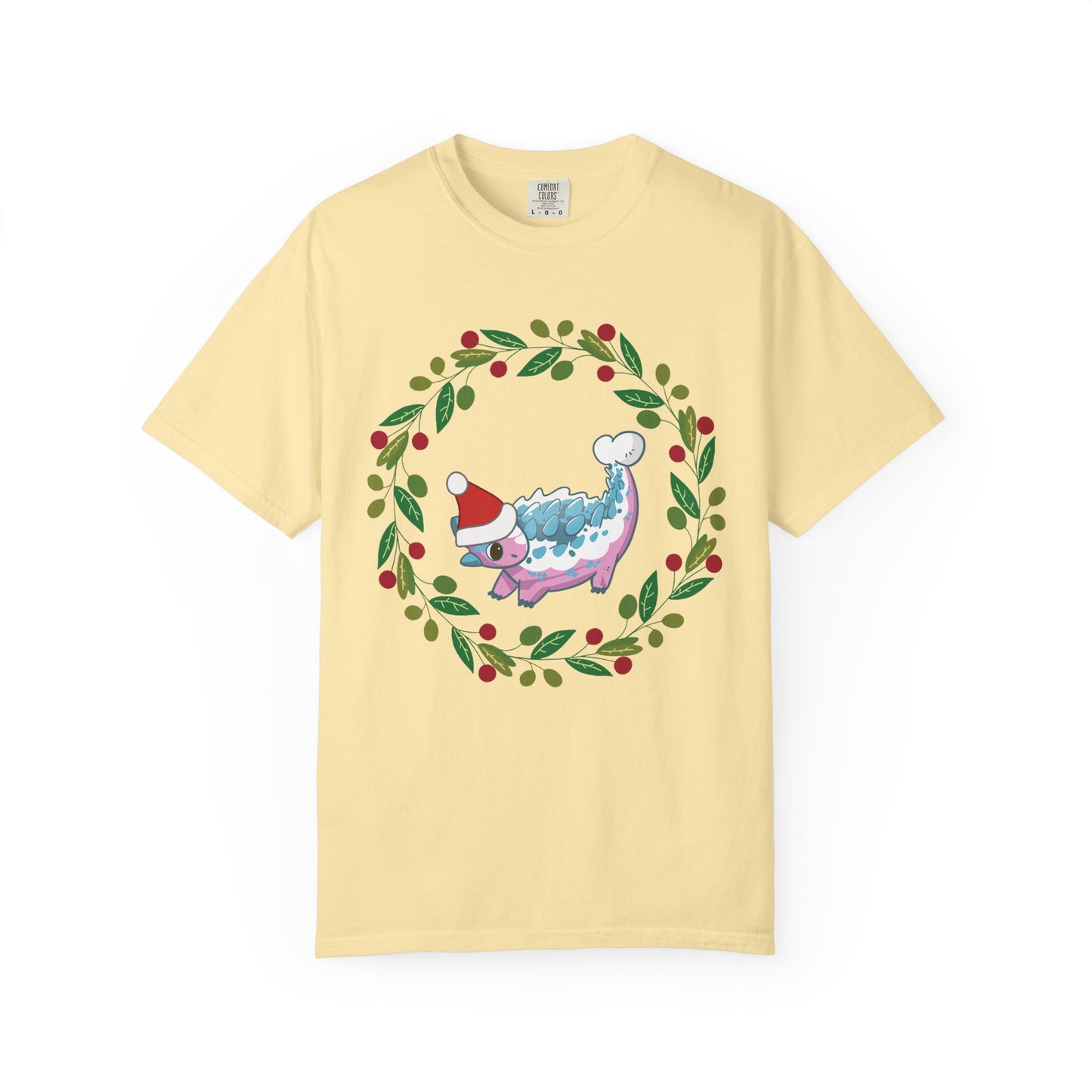 Trans Pride Holiday Ankylosaurus T-Shirt - Festive Wreath Edition
