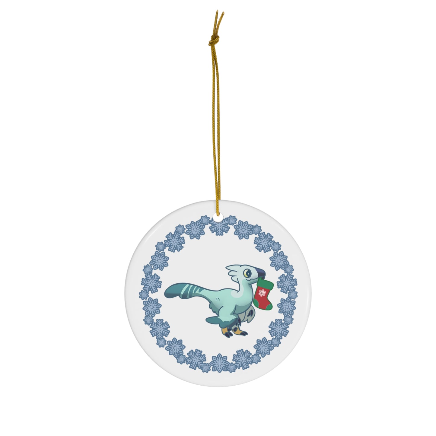 Holiday Troodon - Ceramic Ornament - Snowflake Edition