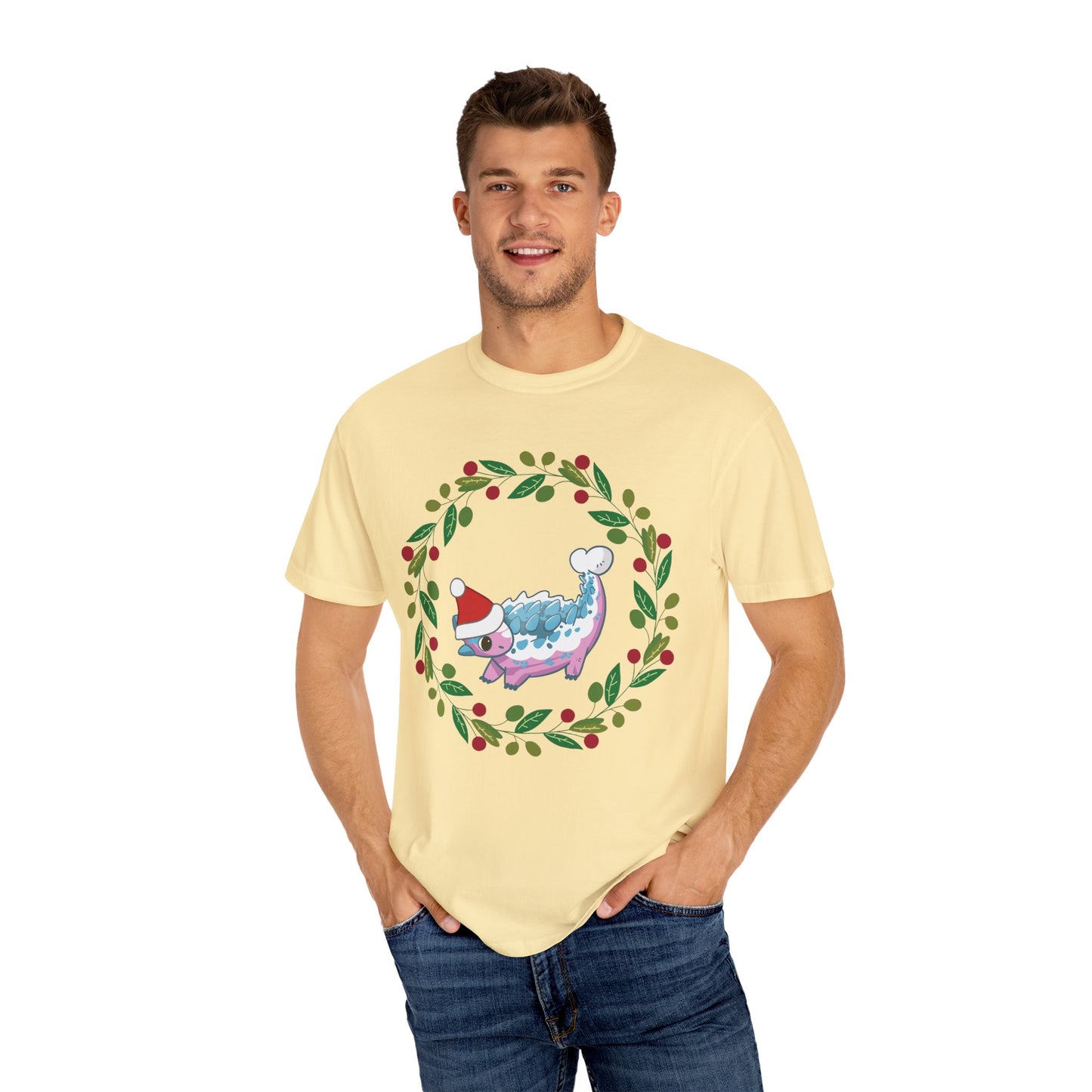 Trans Pride Holiday Ankylosaurus T-Shirt - Festive Wreath Edition