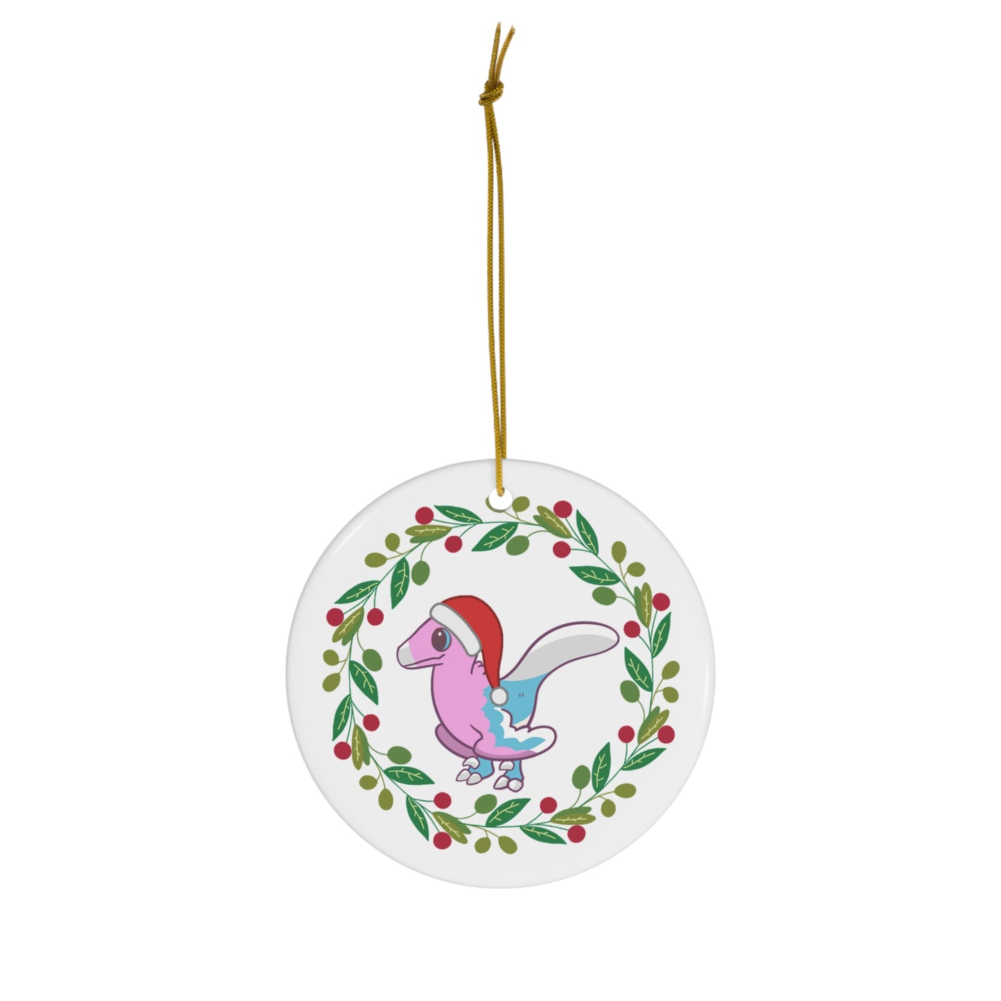 Holiday Trans Pride Velociraptor Ornament - Wreath Edition