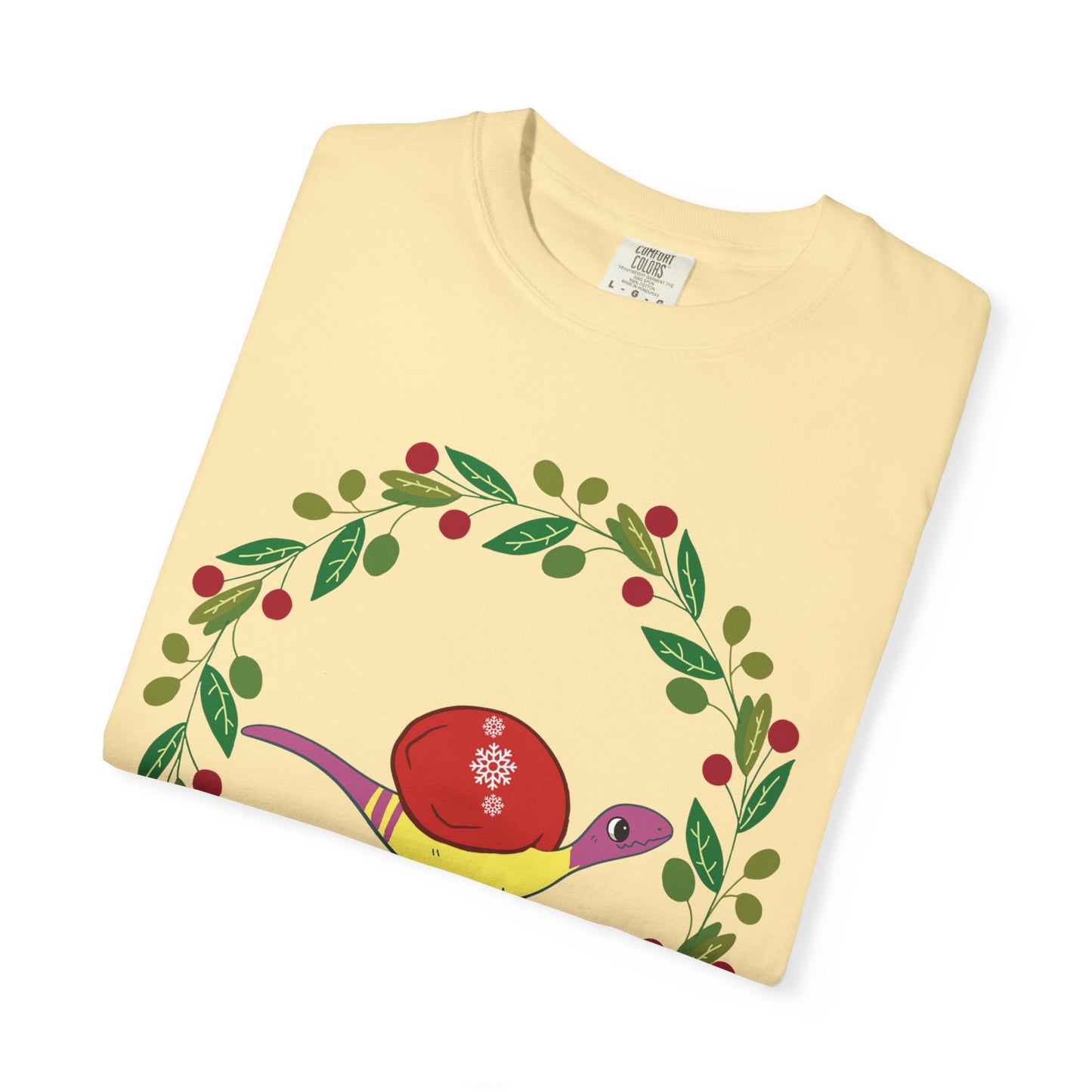 Pansexual Pride Holiday Coelophysis T-Shirt - Festive Wreath Edition