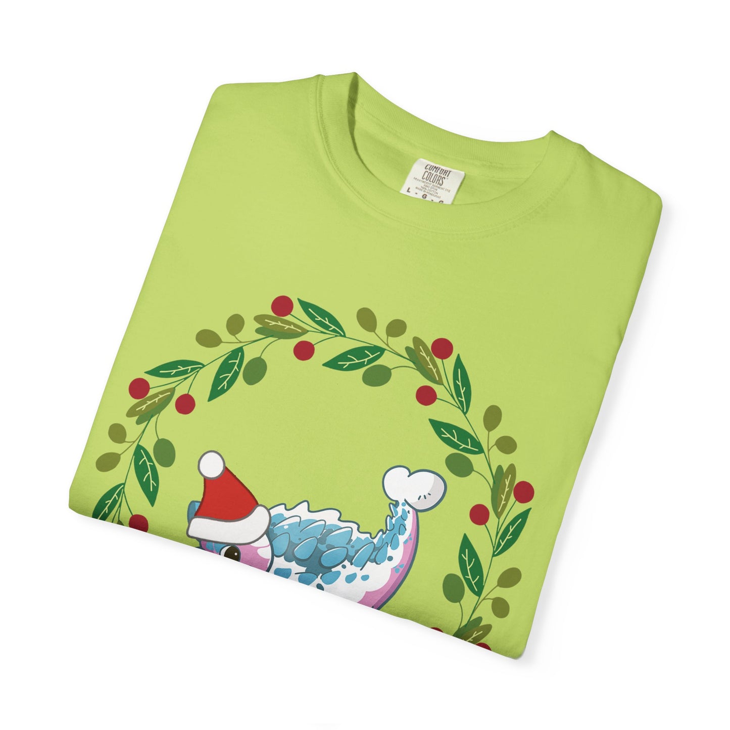 Trans Pride Holiday Ankylosaurus T-Shirt - Festive Wreath Edition