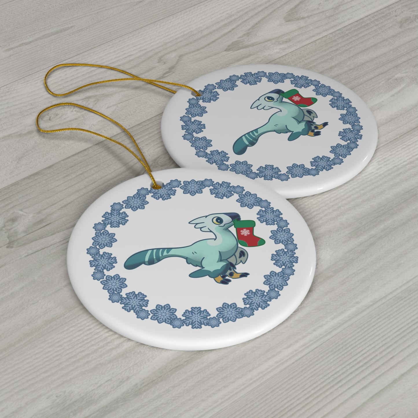 Holiday Troodon - Ceramic Ornament - Snowflake Edition