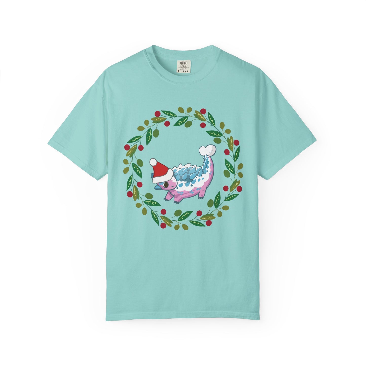 Trans Pride Holiday Ankylosaurus T-Shirt - Festive Wreath Edition