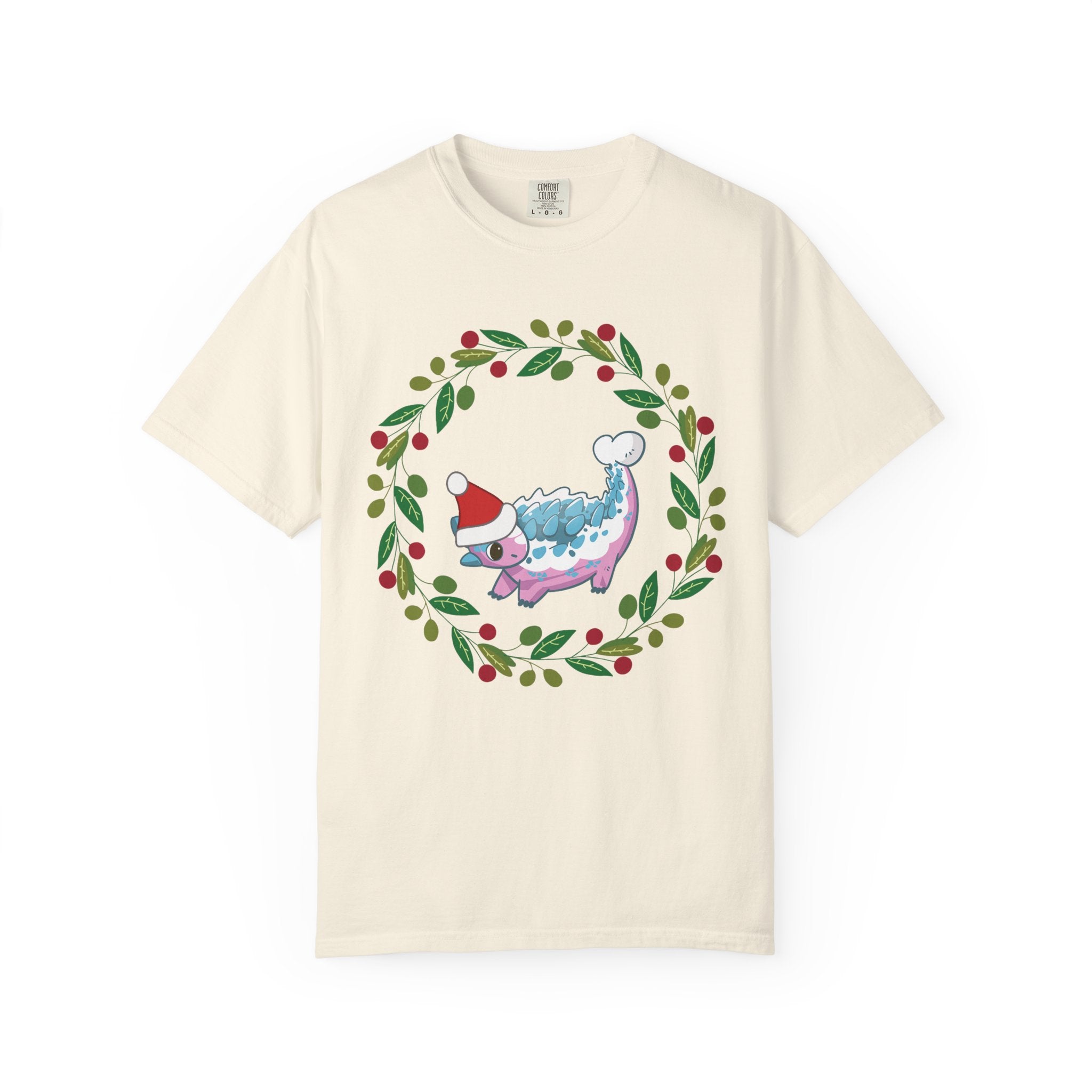 Trans Pride Holiday Ankylosaurus T-Shirt - Festive Wreath Edition