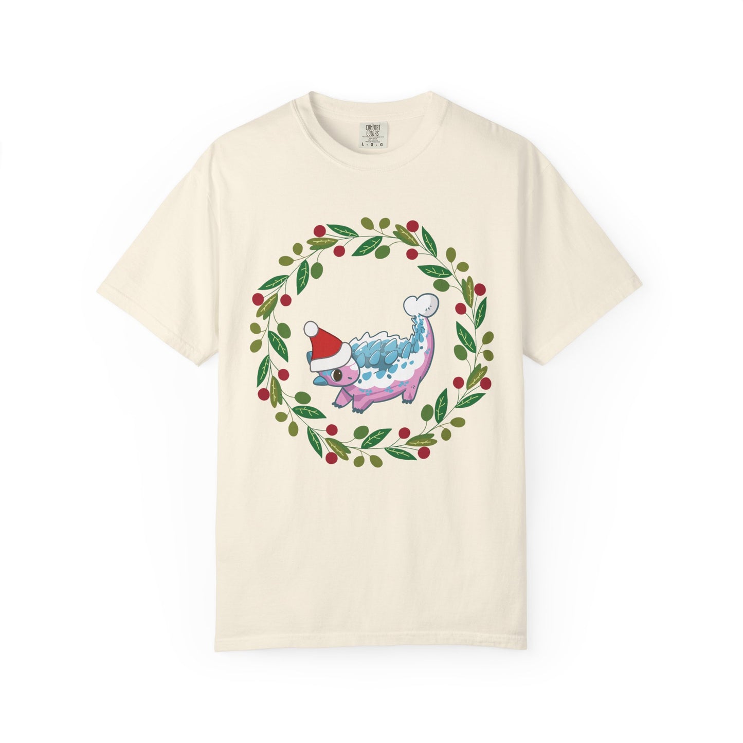 Trans Pride Holiday Ankylosaurus T-Shirt - Festive Wreath Edition