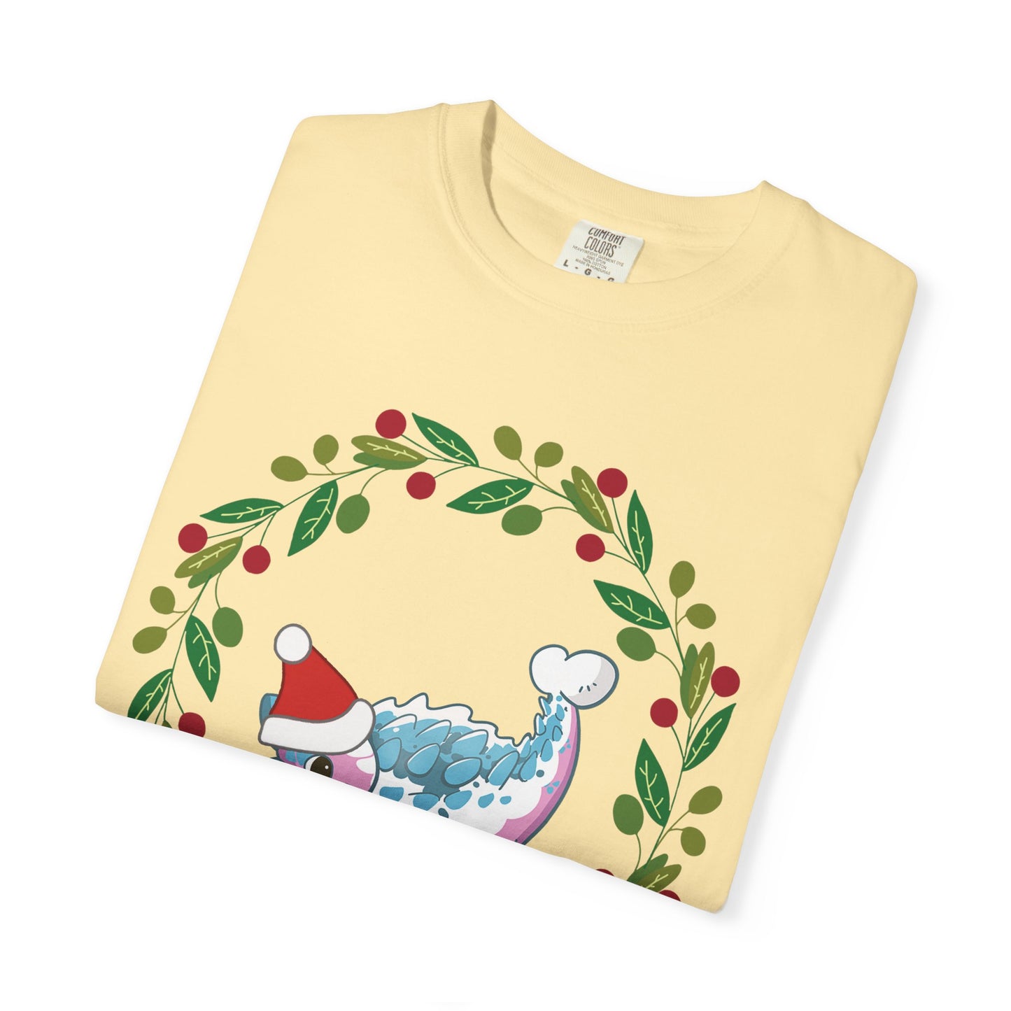 Trans Pride Holiday Ankylosaurus T-Shirt - Festive Wreath Edition