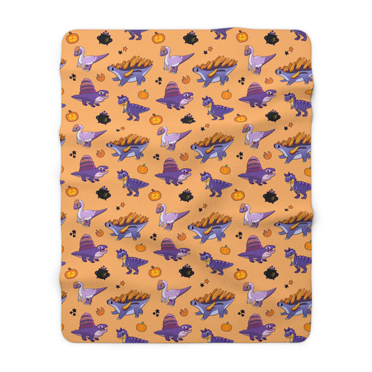 Halloween Dinos - Orange Sherpa Fleece Blanket