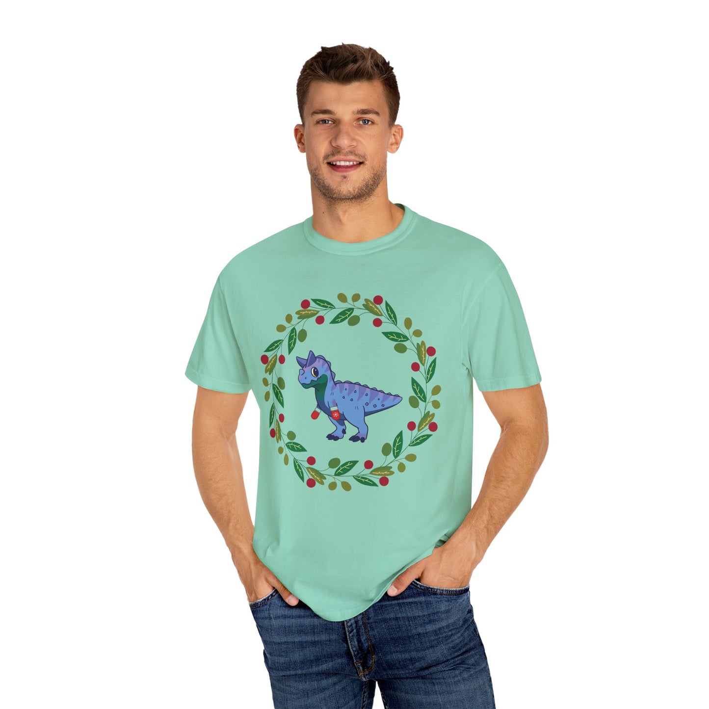 MLM Pride Holiday Carnotaurus T-Shirt - Festive Wreath Edition