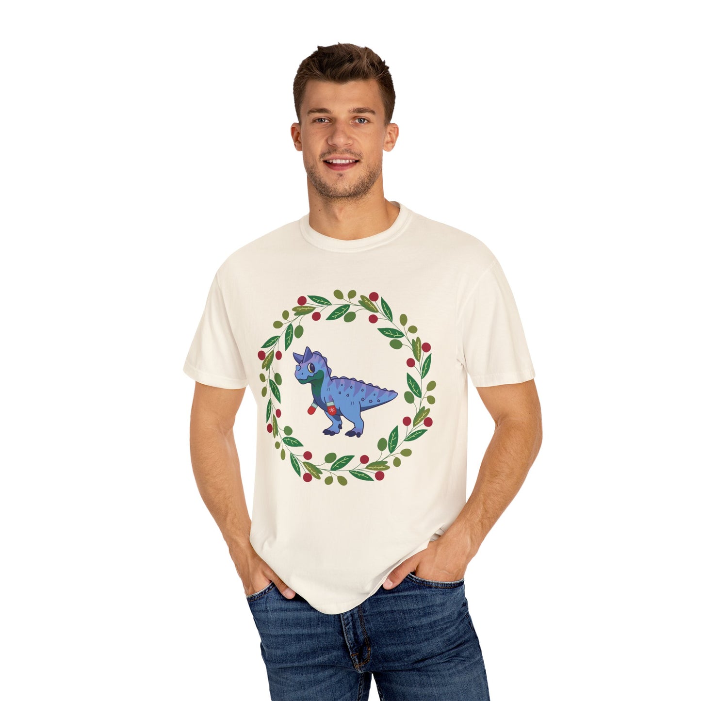 MLM Pride Holiday Carnotaurus T-Shirt - Festive Wreath Edition