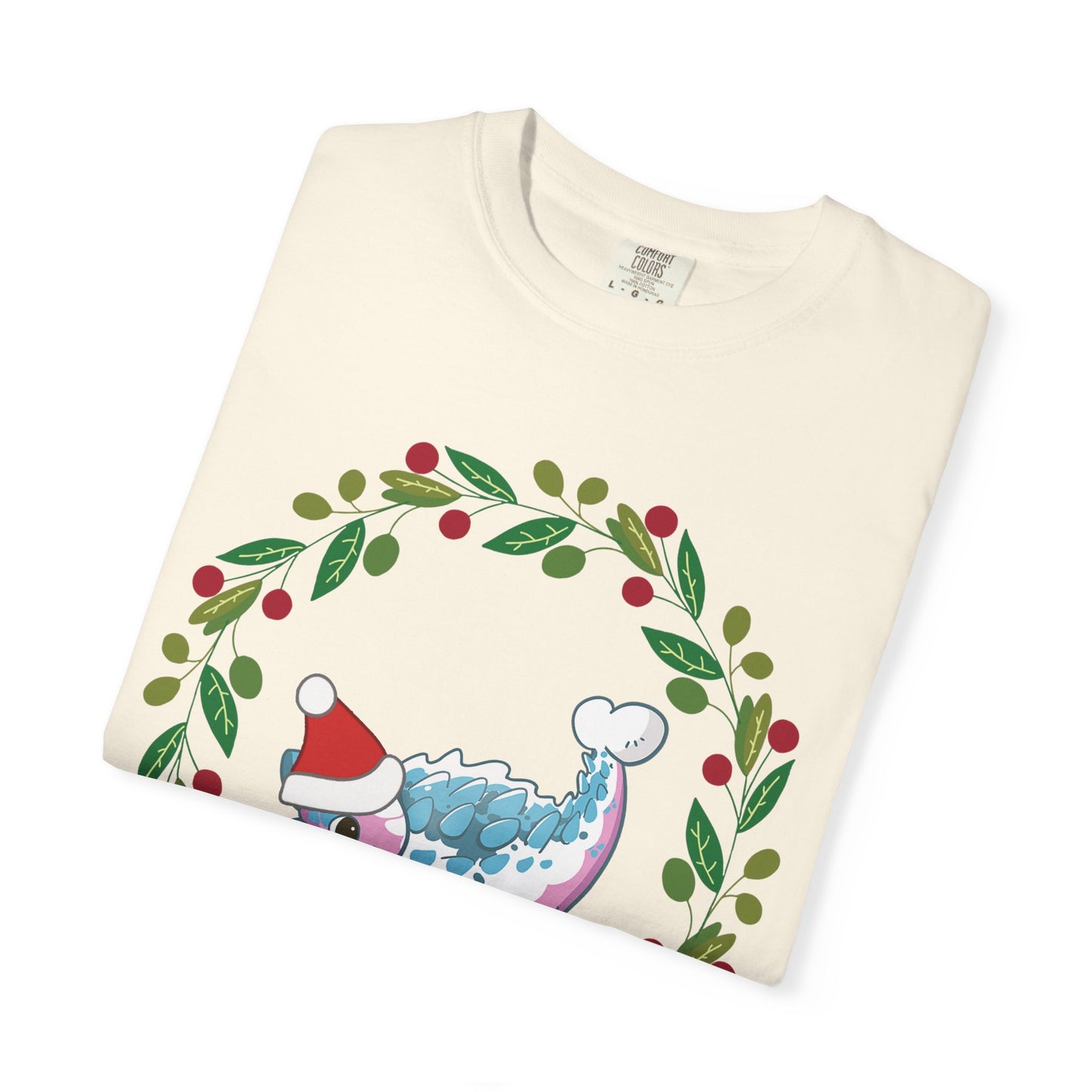 Trans Pride Holiday Ankylosaurus T-Shirt - Festive Wreath Edition