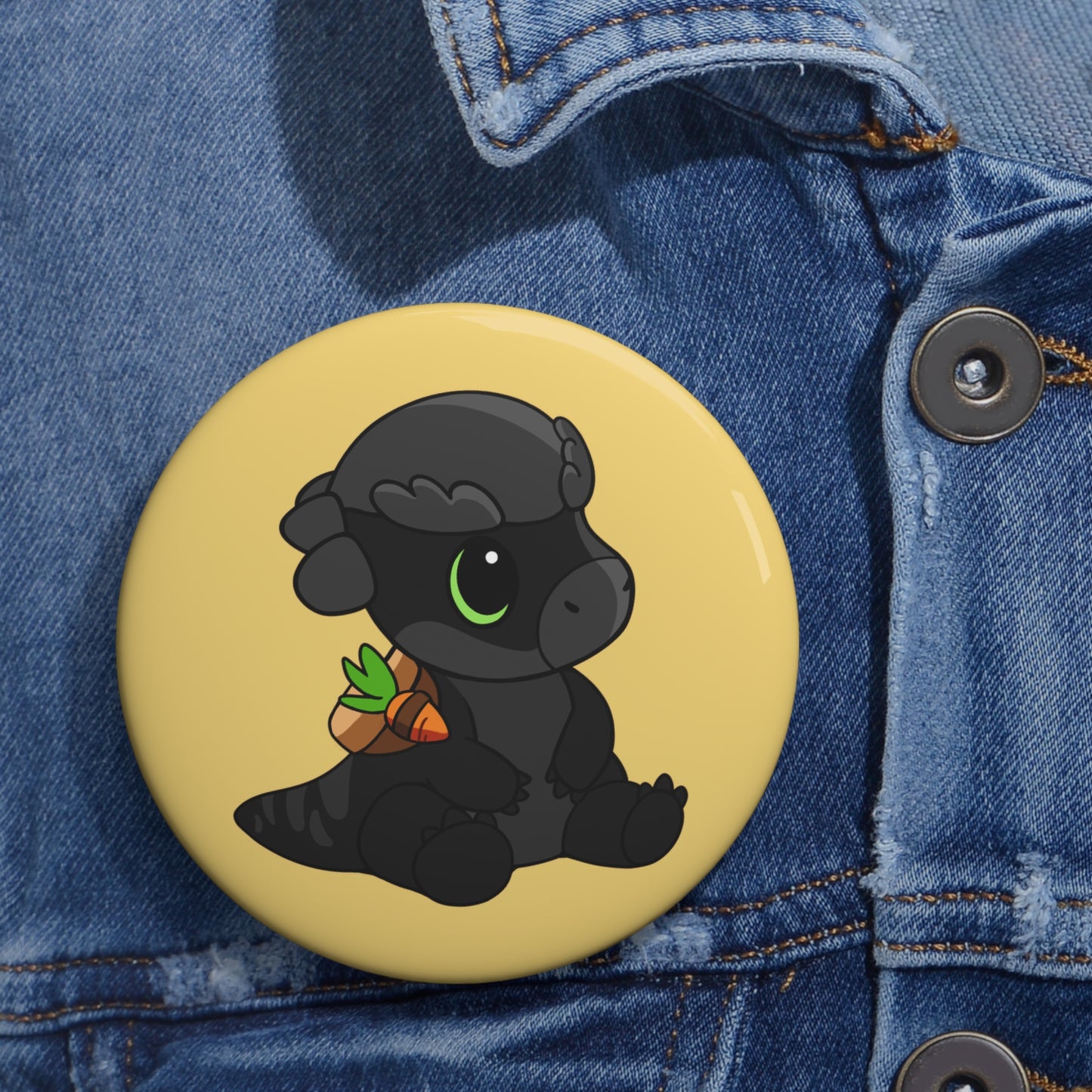 Limited Edition Bonk the Melanistic Pachycephalosaurus Plushie Art - Pin Badge