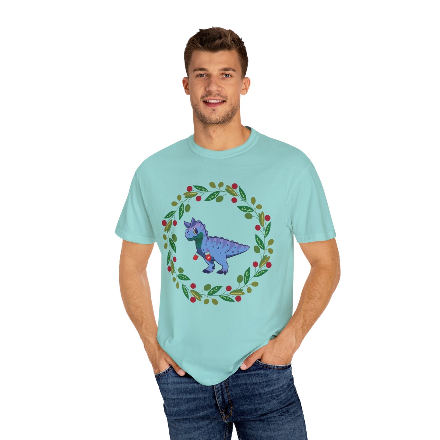 MLM Pride Holiday Carnotaurus T-Shirt - Festive Wreath Edition