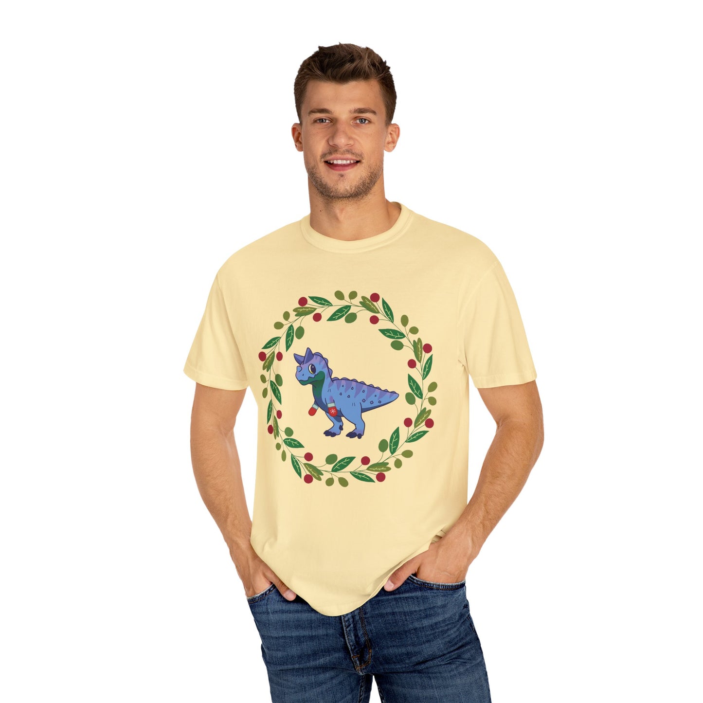 MLM Pride Holiday Carnotaurus T-Shirt - Festive Wreath Edition