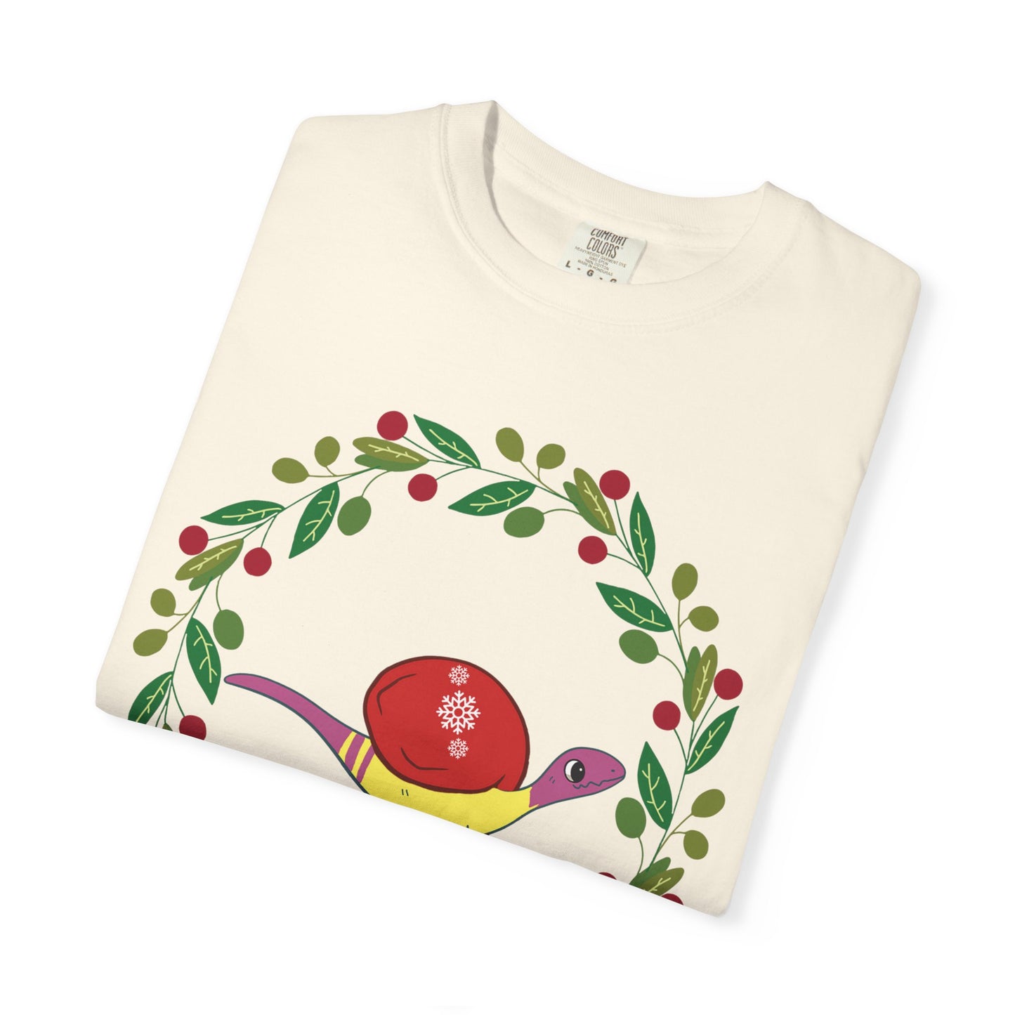 Pansexual Pride Holiday Coelophysis T-Shirt - Festive Wreath Edition