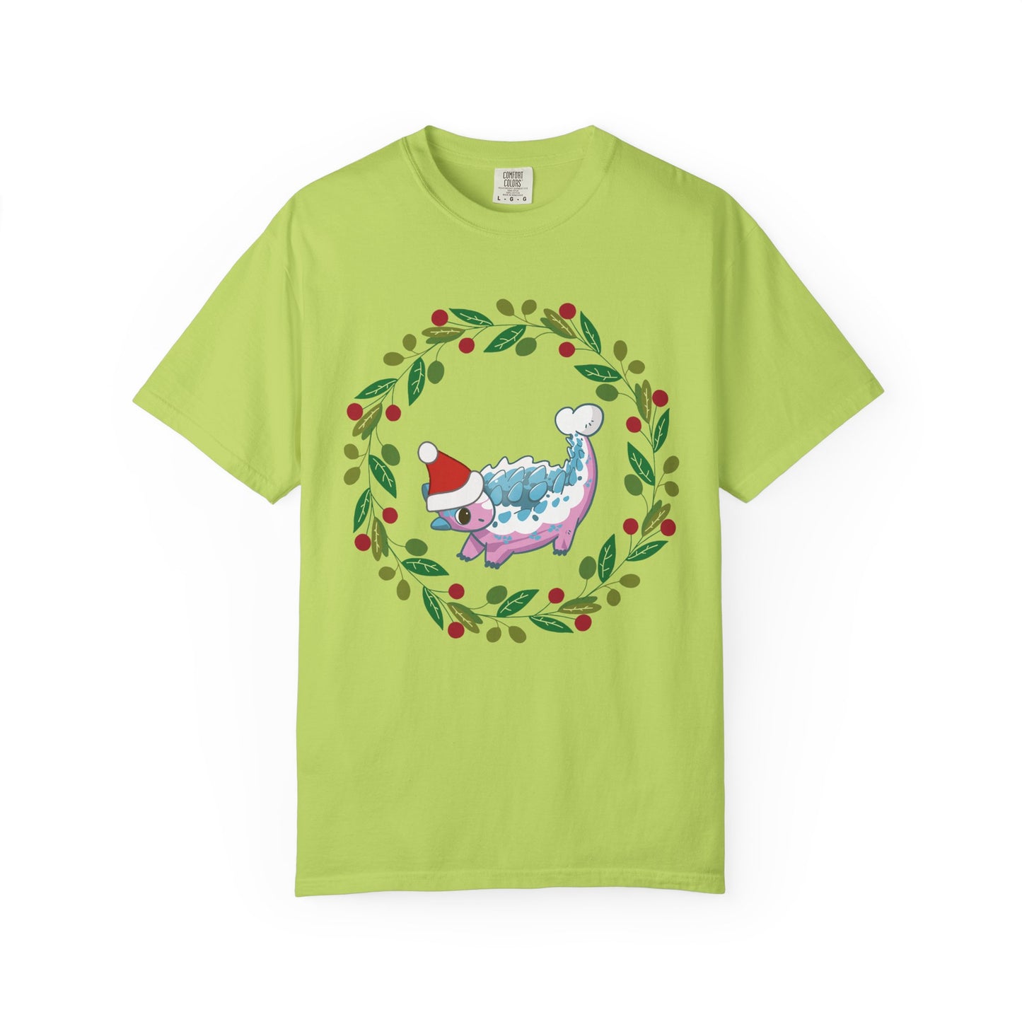 Trans Pride Holiday Ankylosaurus T-Shirt - Festive Wreath Edition