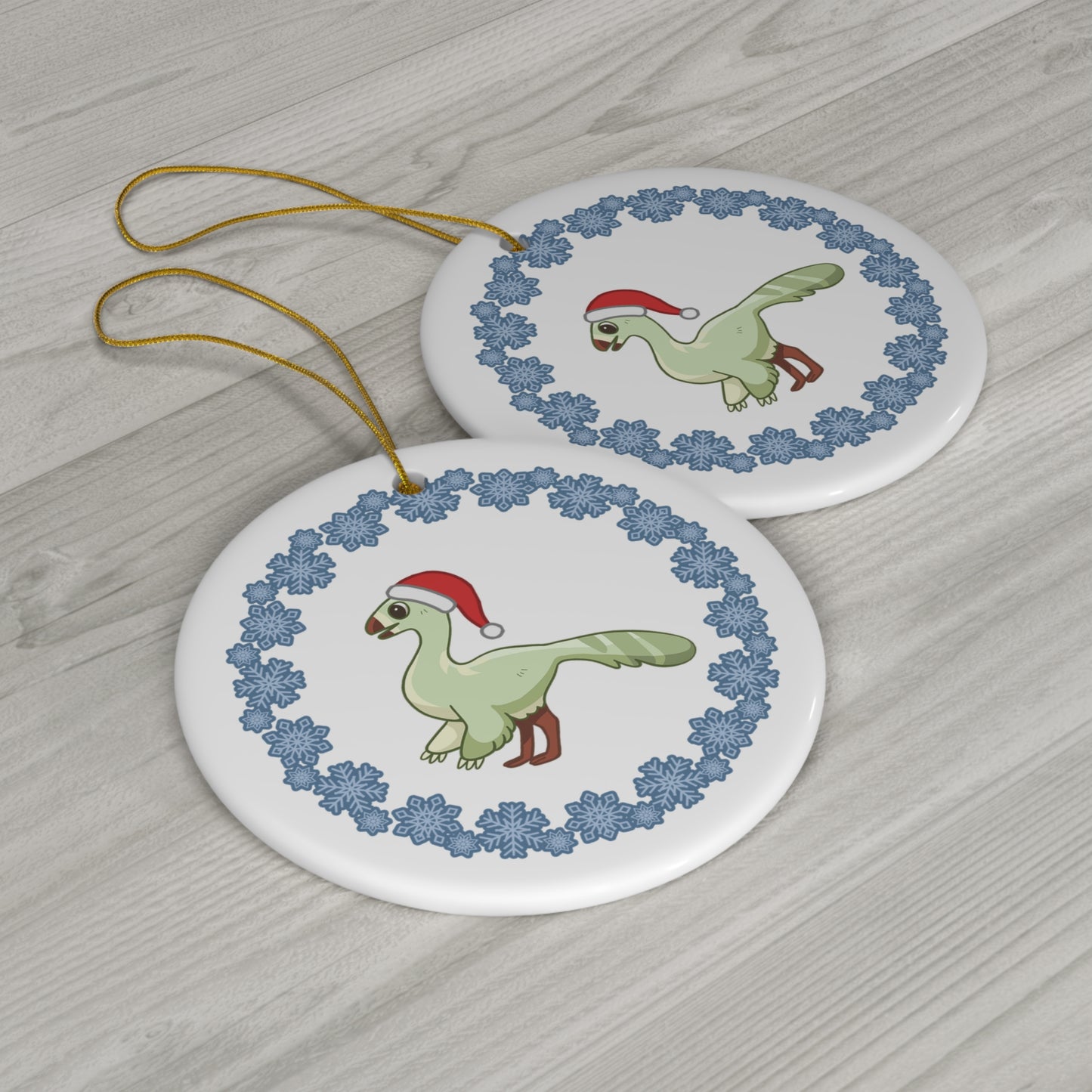 Holiday Gallimimus- Ceramic Ornament - Snowflake Edition