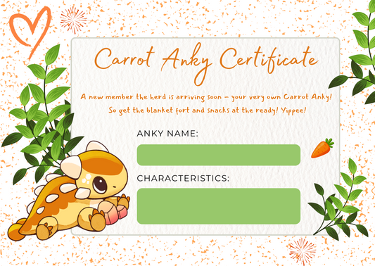 FREE Carrot Ankylosaurus Welcome Home Certificate