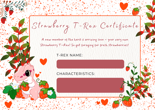 FREE! 🍓 Strawberry T-Rex Welcome Home Certificate