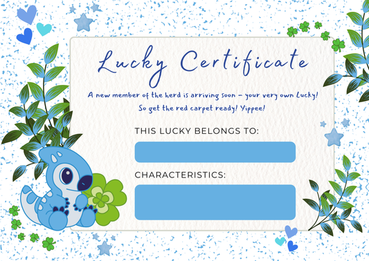 FREE Lucky Plushie Welcome Home Certificate